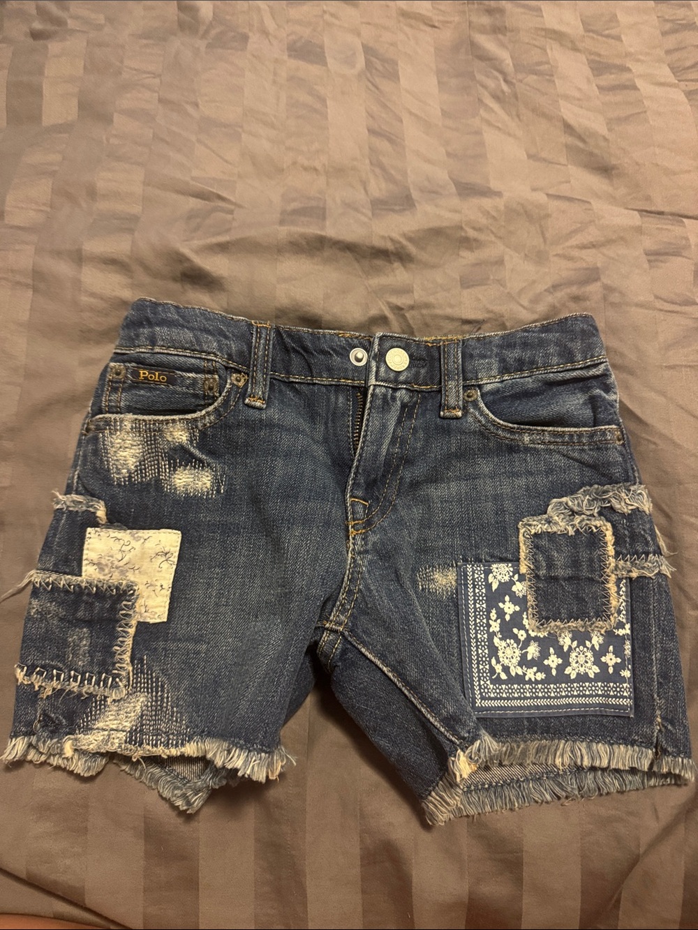 Polo by Ralph Lauren Distressed Patchwork Denim Shorts in Blue
